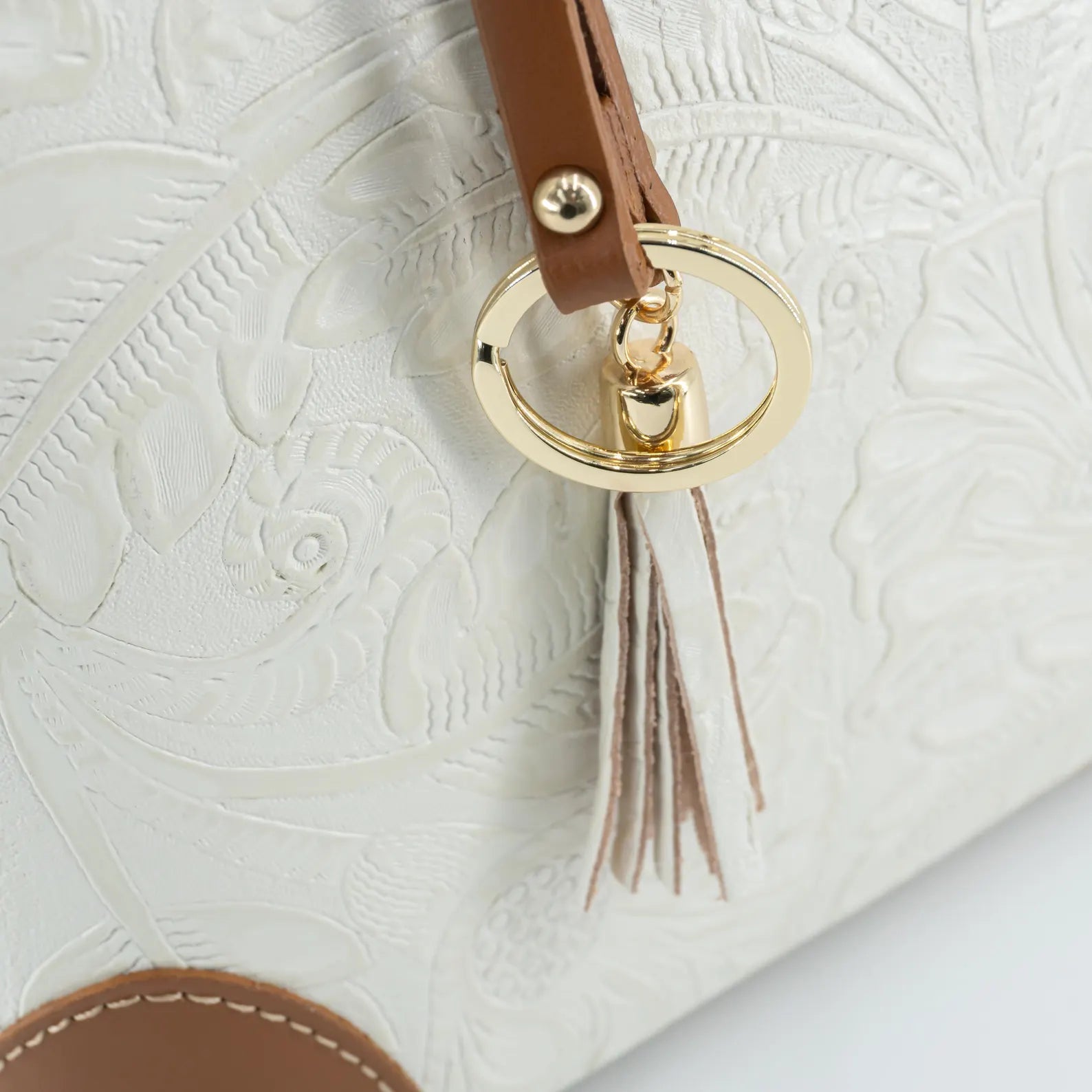 Italian Handmade Leather Bags For Woman | Elegant Embossed Leather Tote From Florence, Cream & Tan Bag, Made in Italy