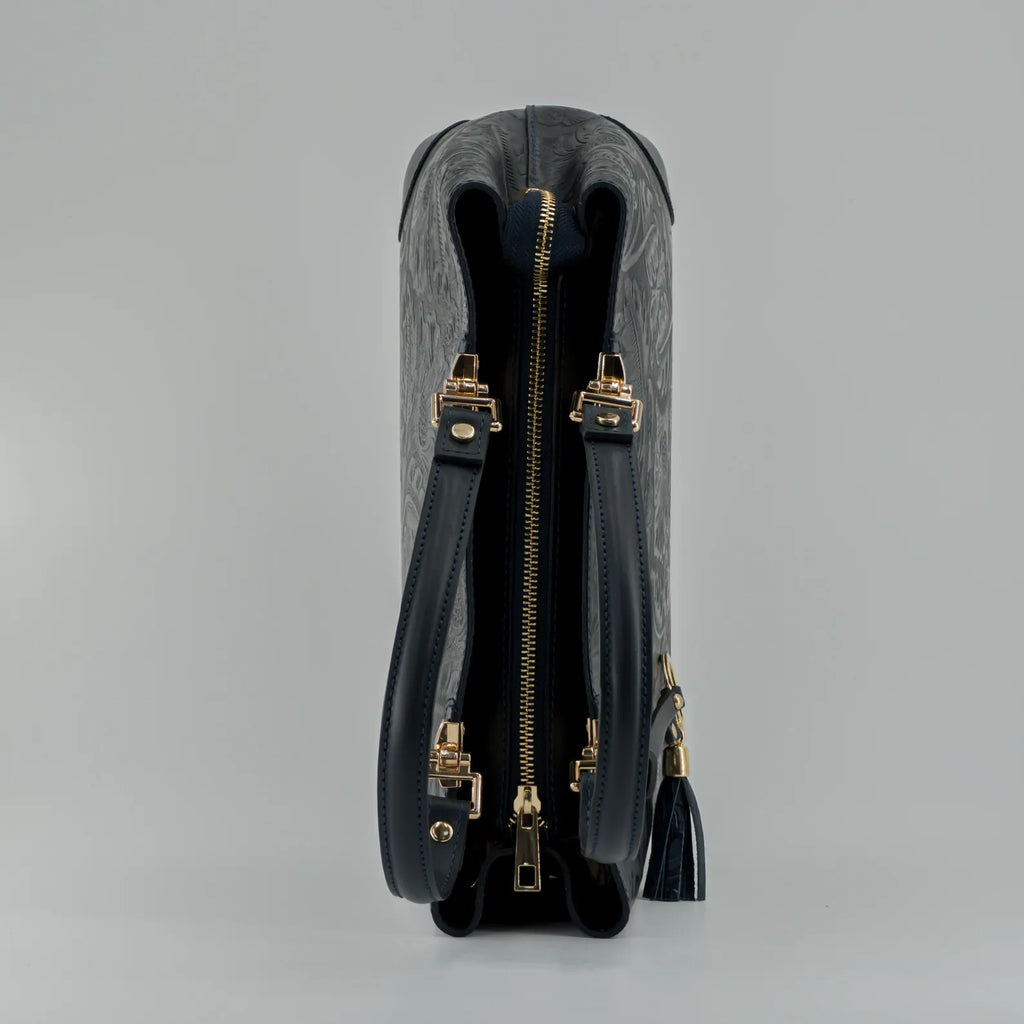 Italian Handmade Leather Bags For Woman | Elegant Embossed Leather Tote From Florence, Black Bag, Made in Italy | Top Handle Shoulder Bag