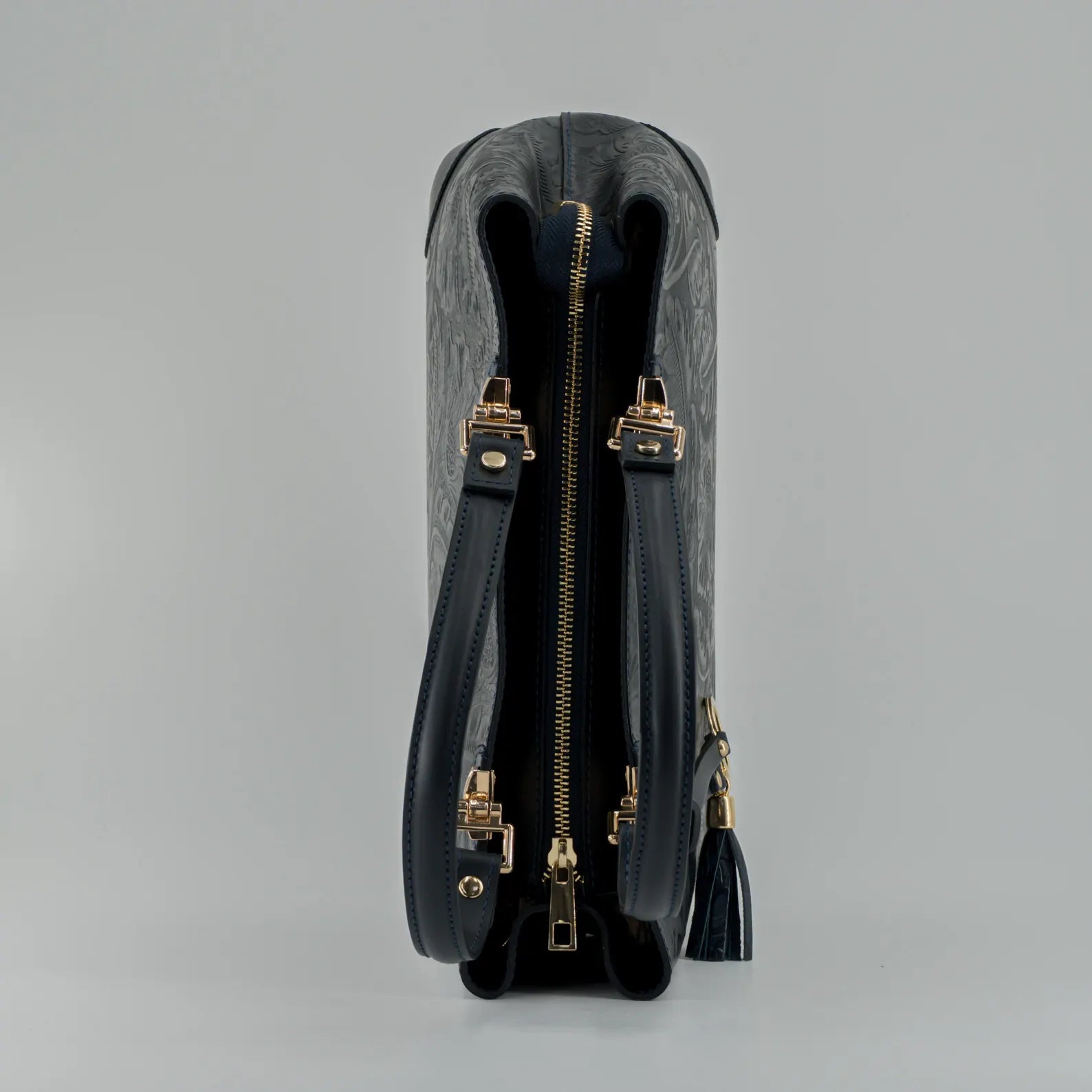 Italian Handmade Leather Bags For Woman | Elegant Embossed Leather Tote From Florence, Black Bag, Made in Italy | Top Handle Shoulder Bag