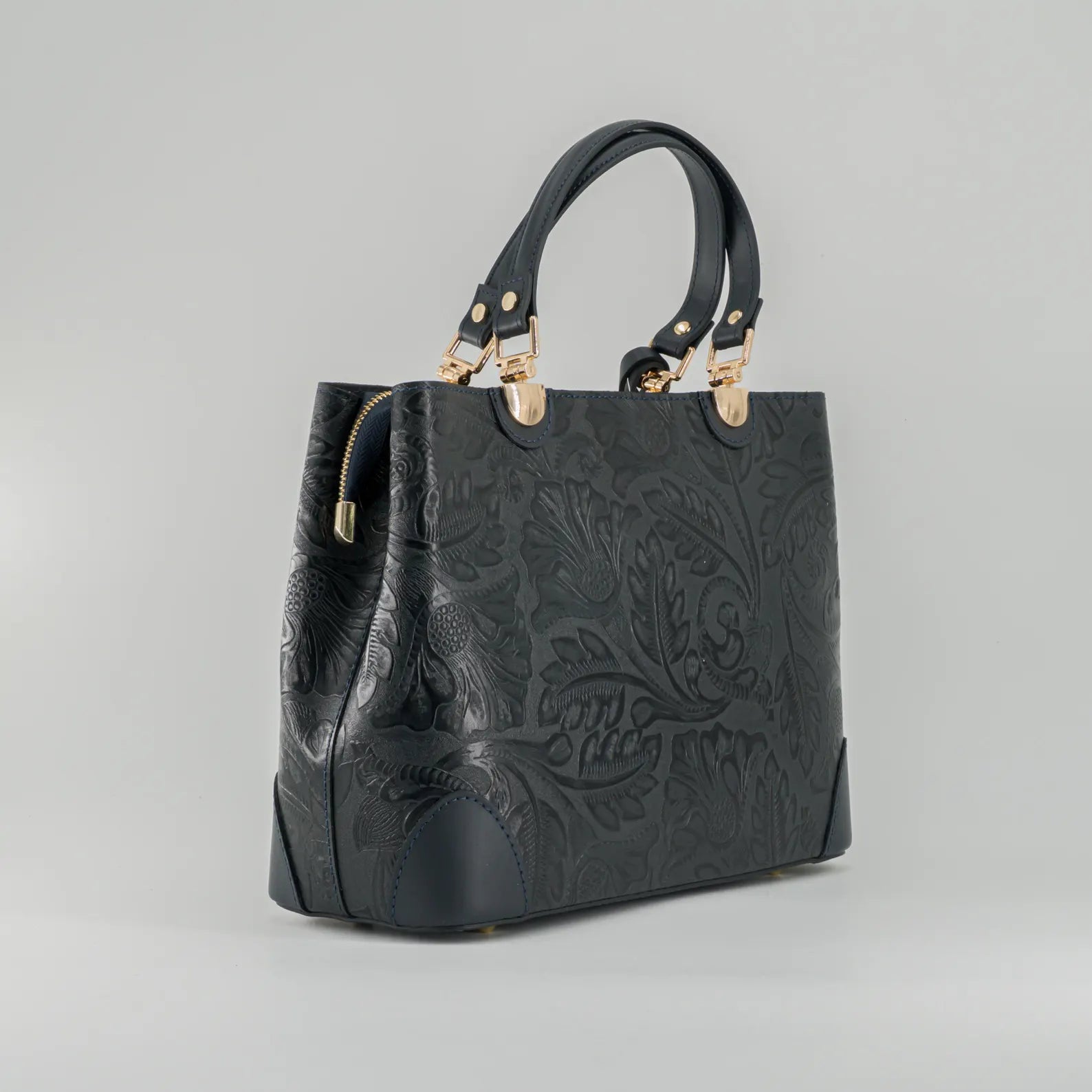 Italian Handmade Leather Bags For Woman | Elegant Embossed Leather Tote From Florence, Black Bag, Made in Italy | Top Handle Shoulder Bag