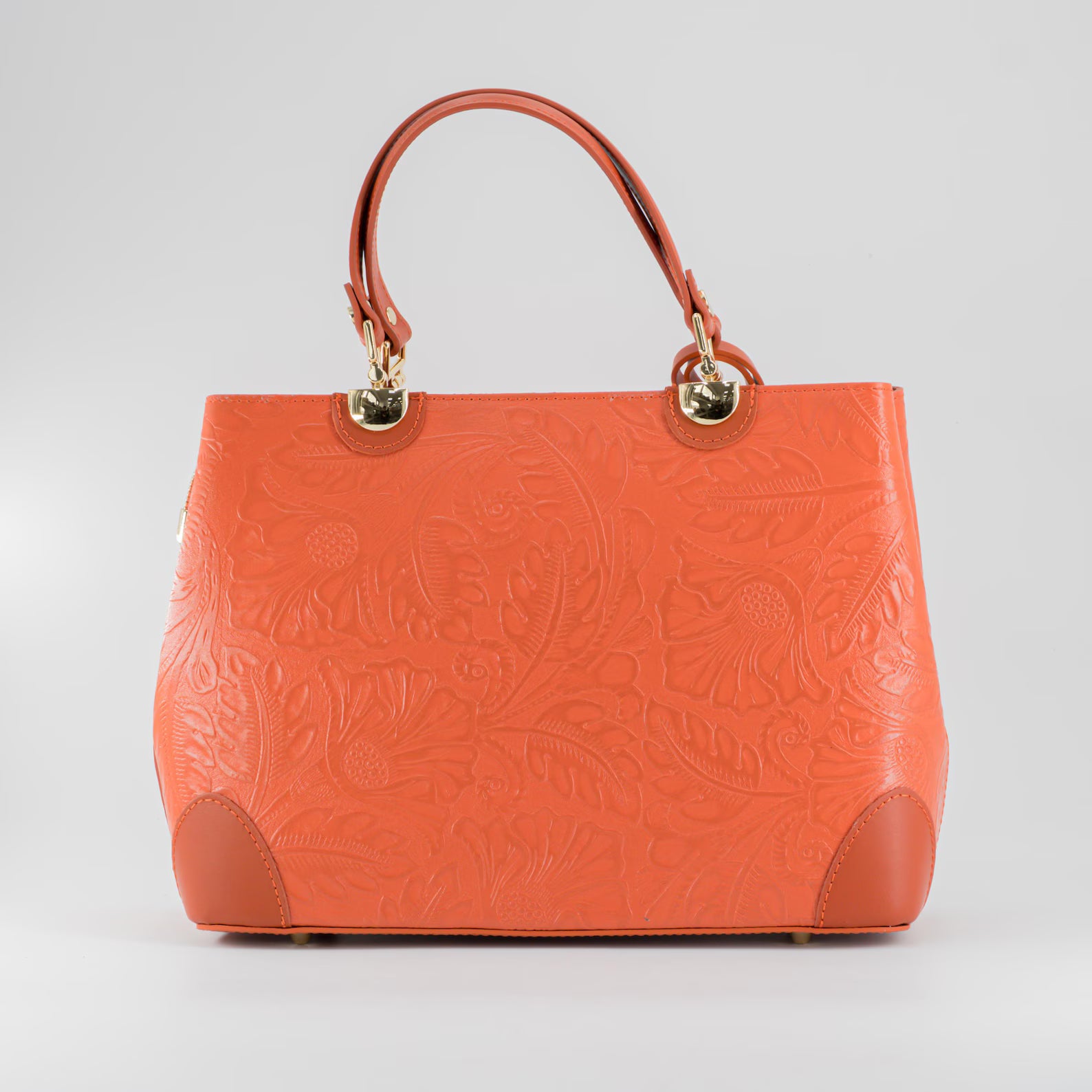 Italian Handmade Leather Bags For Woman | Elegant Embossed Leather Tote From Florence, Orange Bag, Made in Italy | Top Handle Shoulder Bag