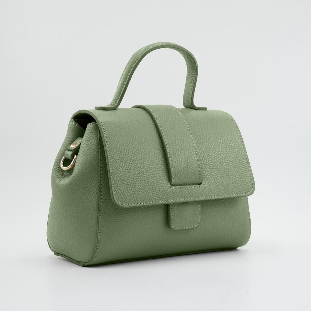 Italian Handmade Leather Bags For Woman | Elegant Top Handle Leather Bag From Florence, Green Bag, Made in Italy