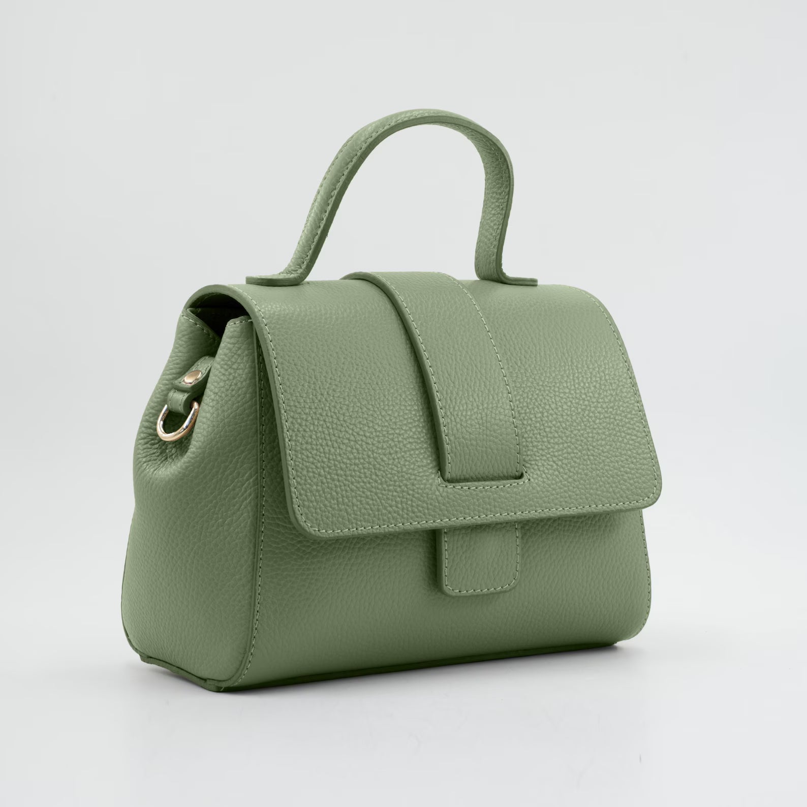 Italian Handmade Leather Bags For Woman | Elegant Top Handle Leather Bag From Florence, Green Bag, Made in Italy