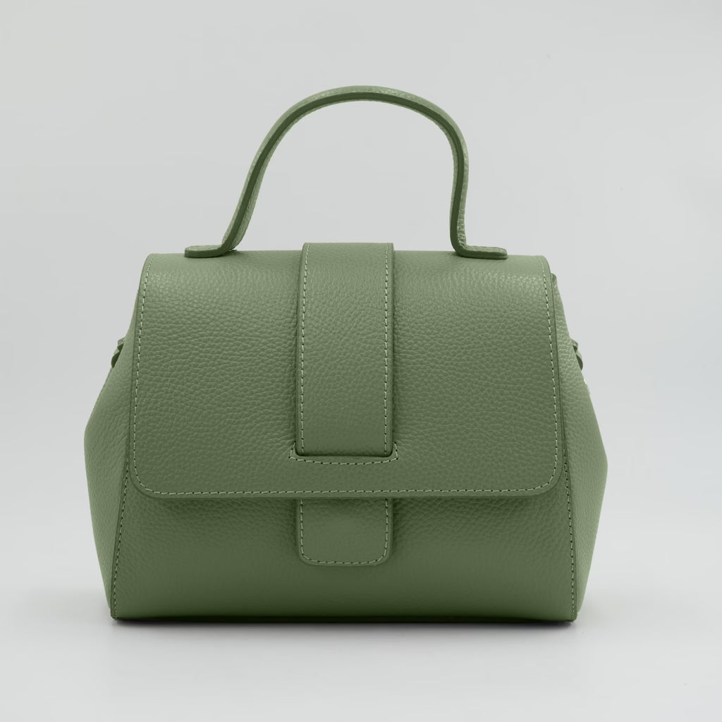 Italian Handmade Leather Bags For Woman | Elegant Top Handle Leather Bag From Florence, Green Bag, Made in Italy