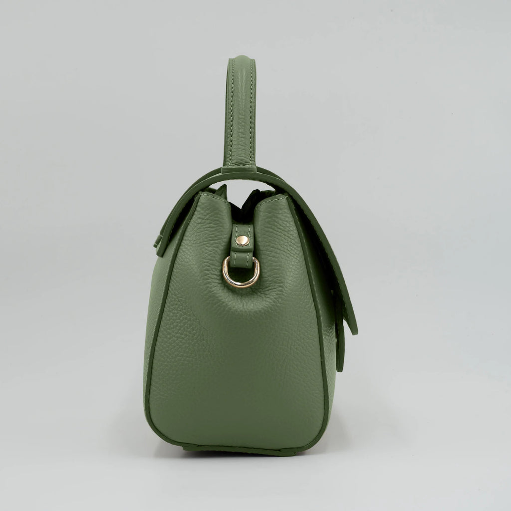 Italian Handmade Leather Bags For Woman | Elegant Top Handle Leather Bag From Florence, Green Bag, Made in Italy