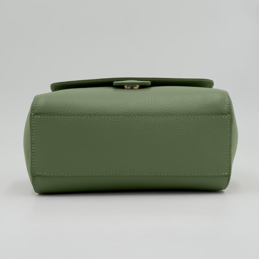 Italian Handmade Leather Bags For Woman | Elegant Top Handle Leather Bag From Florence, Green Bag, Made in Italy