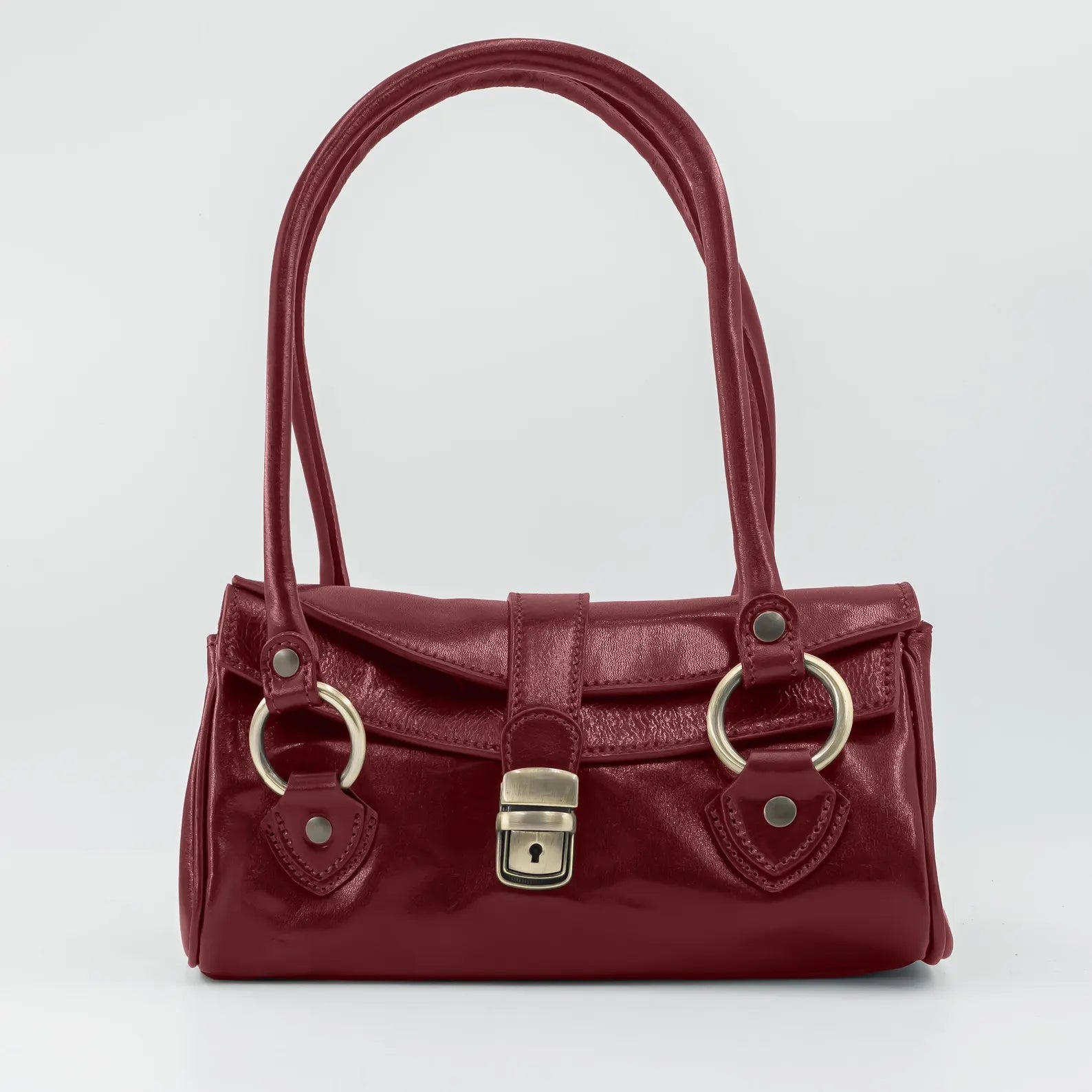 Italian Handmade Leather Bag for Women | Elegant Shoulder Bag From Florence, Burgundy Red Purse, Made in Italy | Top Handle Tote