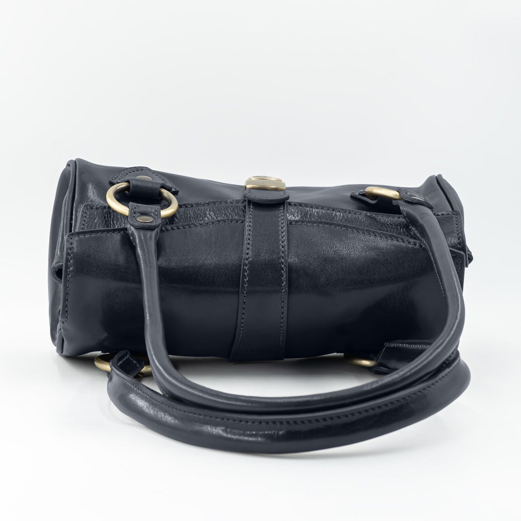 Italian Handmade Leather Bag for Women | Elegant Black Shoulder Bag From Florence, Made in Italy | Classic Top Handle Purse