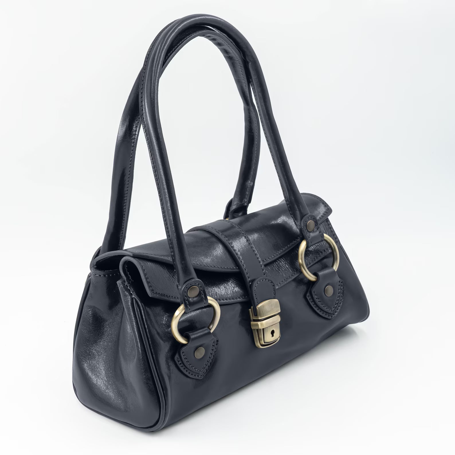 Italian Handmade Leather Bag for Women | Elegant Black Shoulder Bag From Florence, Made in Italy | Classic Top Handle Purse