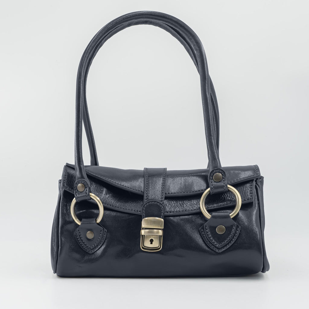 Italian Handmade Leather Bag for Women | Elegant Black Shoulder Bag From Florence, Made in Italy | Classic Top Handle Purse