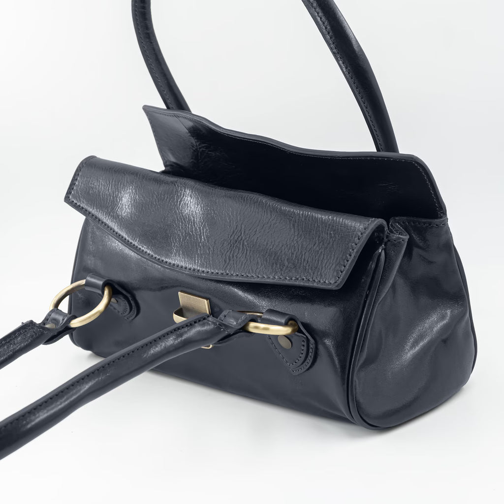Italian Handmade Leather Bag for Women | Elegant Black Shoulder Bag From Florence, Made in Italy | Classic Top Handle Purse