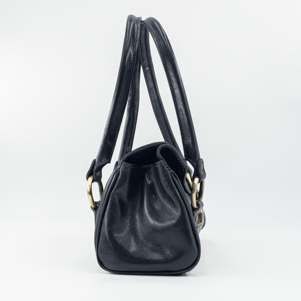 Italian Handmade Leather Bag for Women | Elegant Black Shoulder Bag From Florence, Made in Italy | Classic Top Handle Purse
