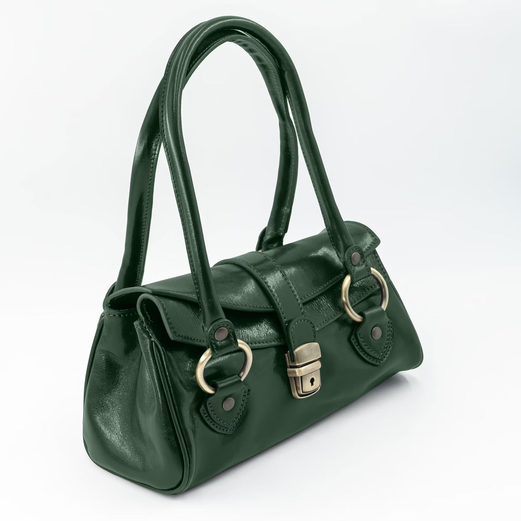 Italian Handmade Leather Bag for Women | Elegant Shoulder Bag From Florence, dark green Purse, Made in Italy | Top Handle Tote