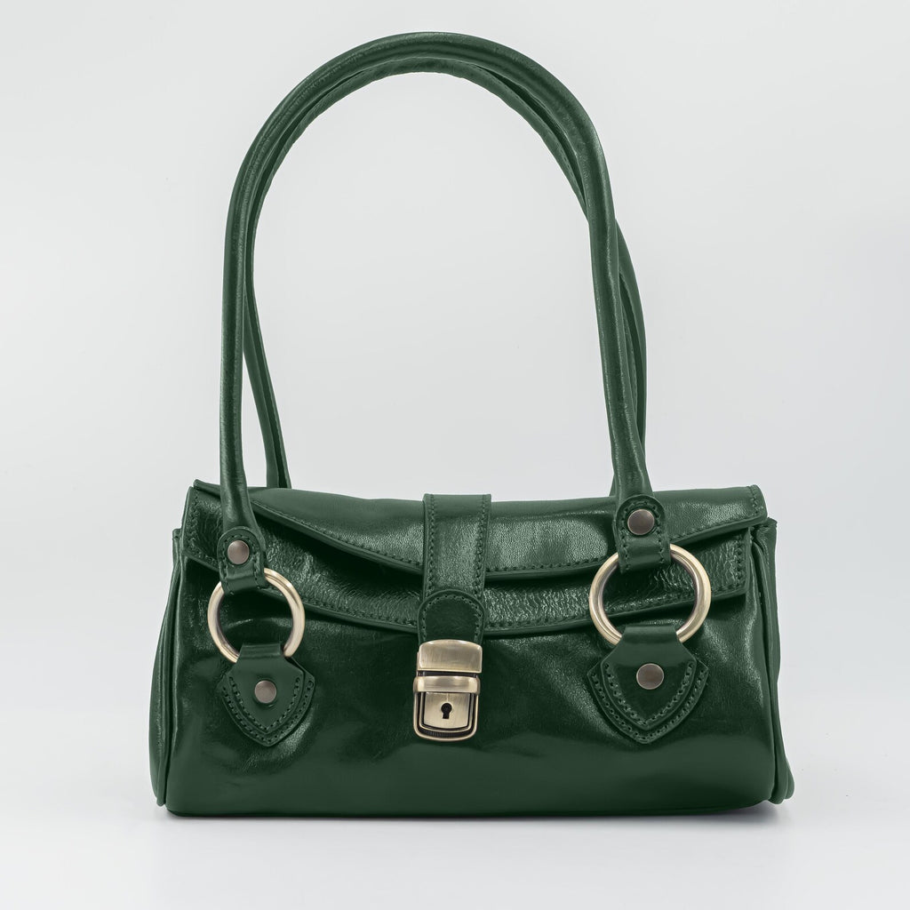Italian Handmade Leather Bag for Women | Elegant Shoulder Bag From Florence, dark green Purse, Made in Italy | Top Handle Tote