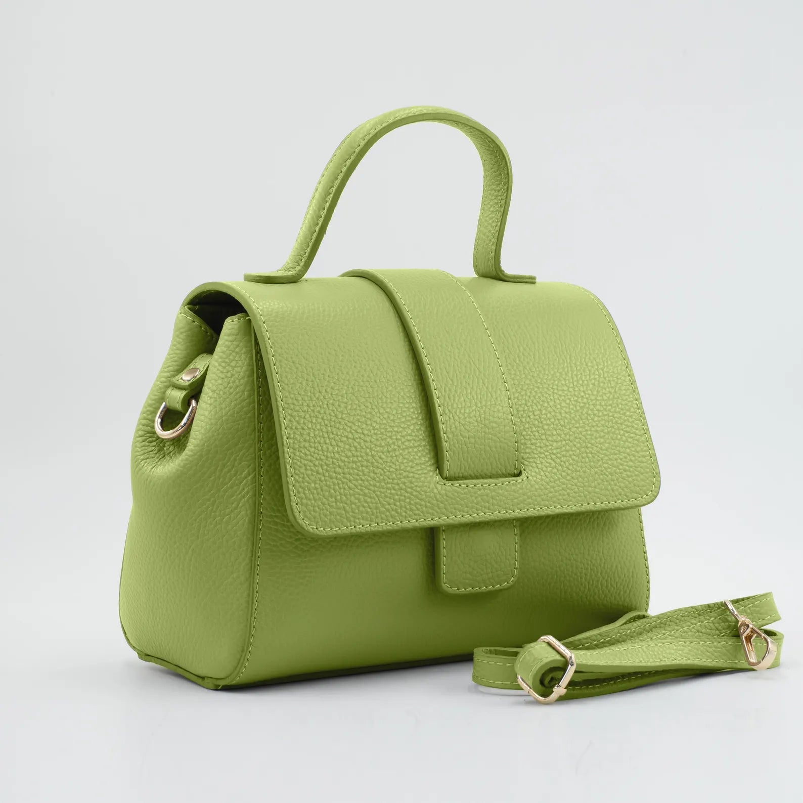 Italian Handmade Leather Bag for Women | Elegant Light Green Tote From Florence, Made in Italy | Leather Top Handle Purse