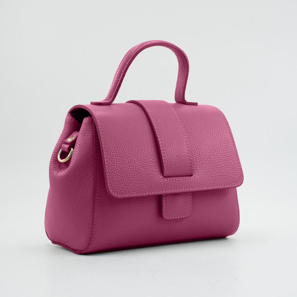 Italian Handmade Leather Bag for Women | Elegant Pink Tote From Florence, Made in Italy | Pebbled Leather Top Handle Purse