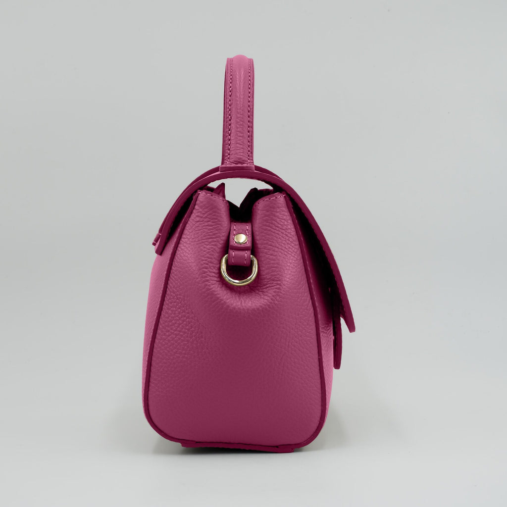 Italian Handmade Leather Bag for Women | Elegant Pink Tote From Florence, Made in Italy | Pebbled Leather Top Handle Purse