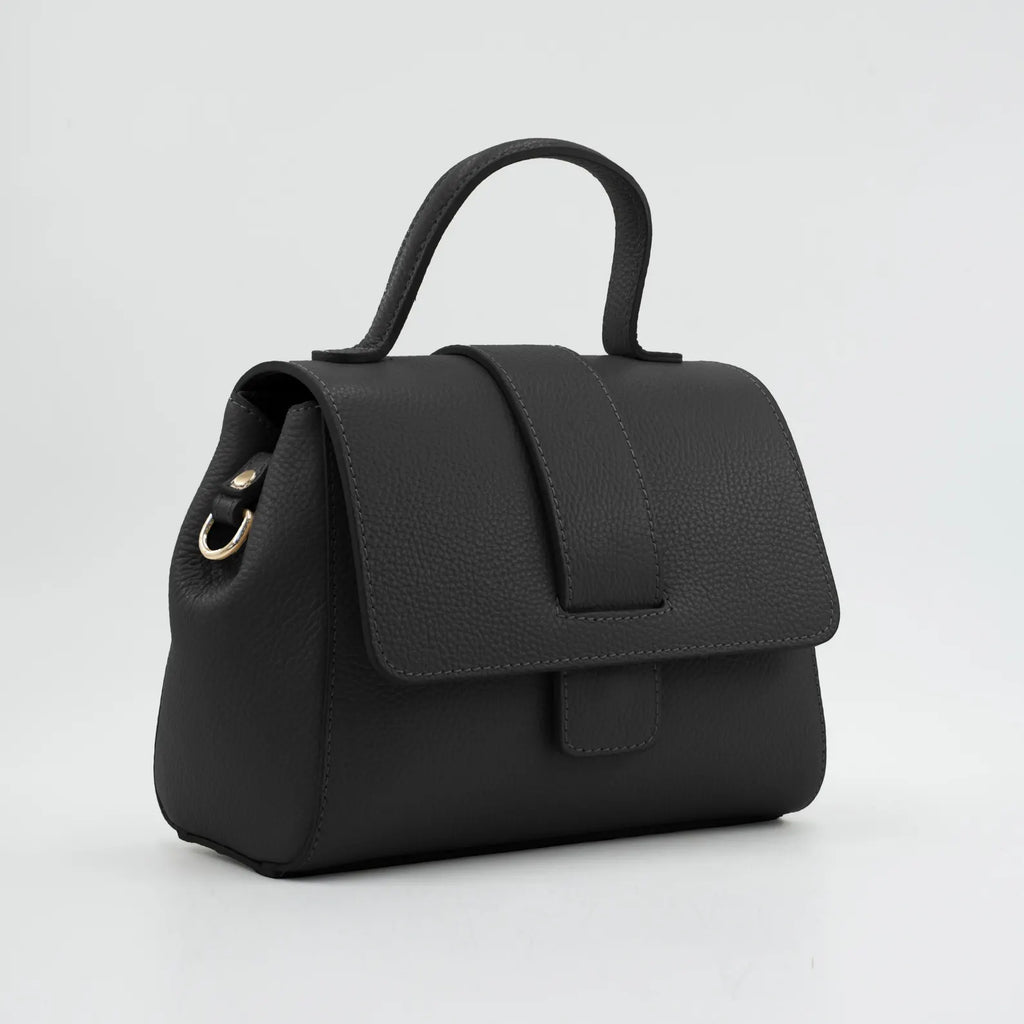 Italian Handmade Leather Bag for Women | Elegant Black Tote From Florence, Made in Italy | Pebbled Leather Top Handle Purse