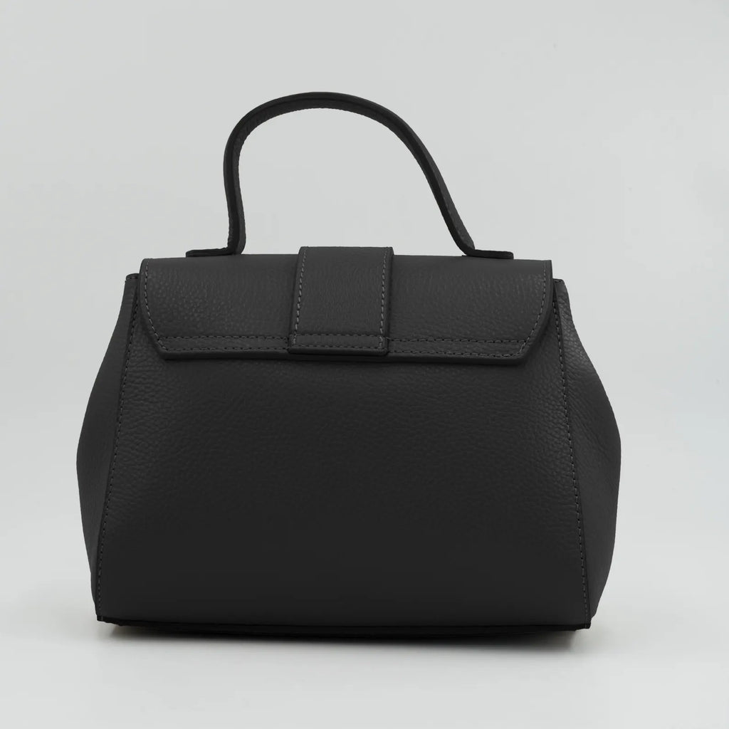 Italian Handmade Leather Bag for Women | Elegant Black Tote From Florence, Made in Italy | Pebbled Leather Top Handle Purse