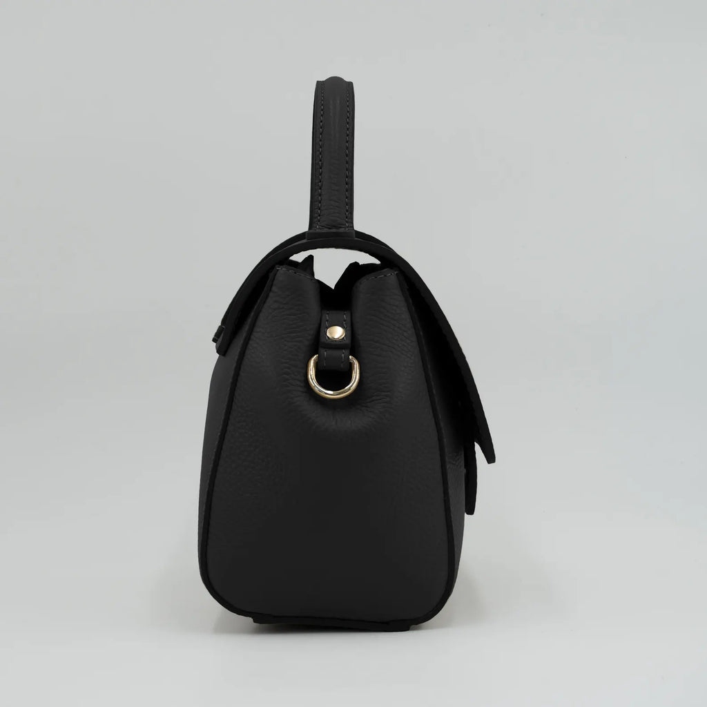 Italian Handmade Leather Bag for Women | Elegant Black Tote From Florence, Made in Italy | Pebbled Leather Top Handle Purse