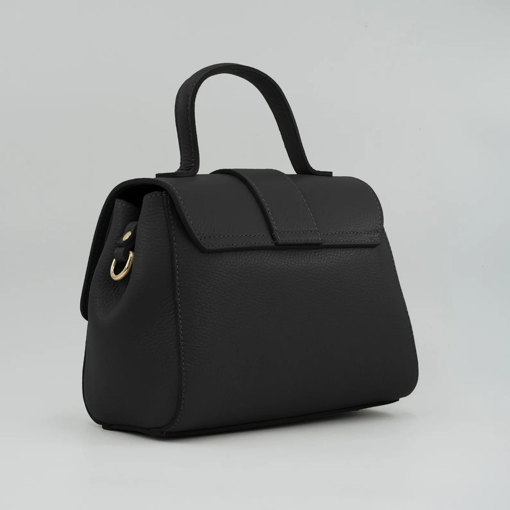 Italian Handmade Leather Bag for Women | Elegant Black Tote From Florence, Made in Italy | Pebbled Leather Top Handle Purse