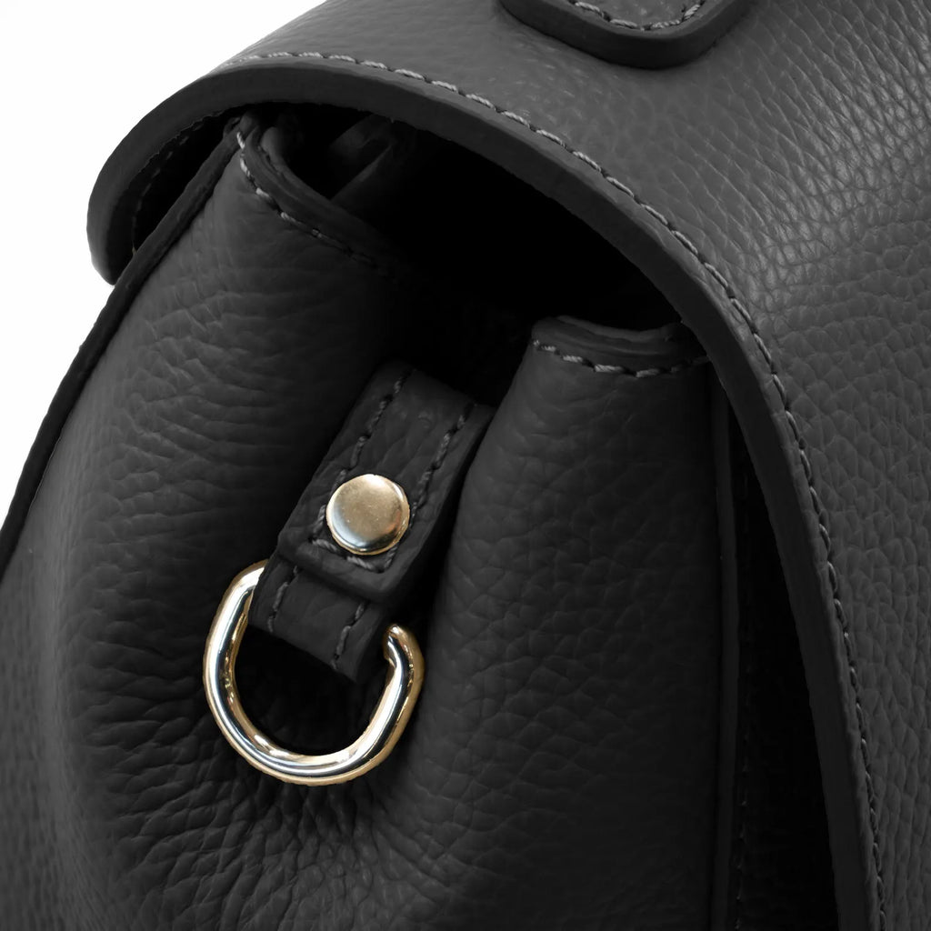 Italian Handmade Leather Bag for Women | Elegant Black Tote From Florence, Made in Italy | Pebbled Leather Top Handle Purse