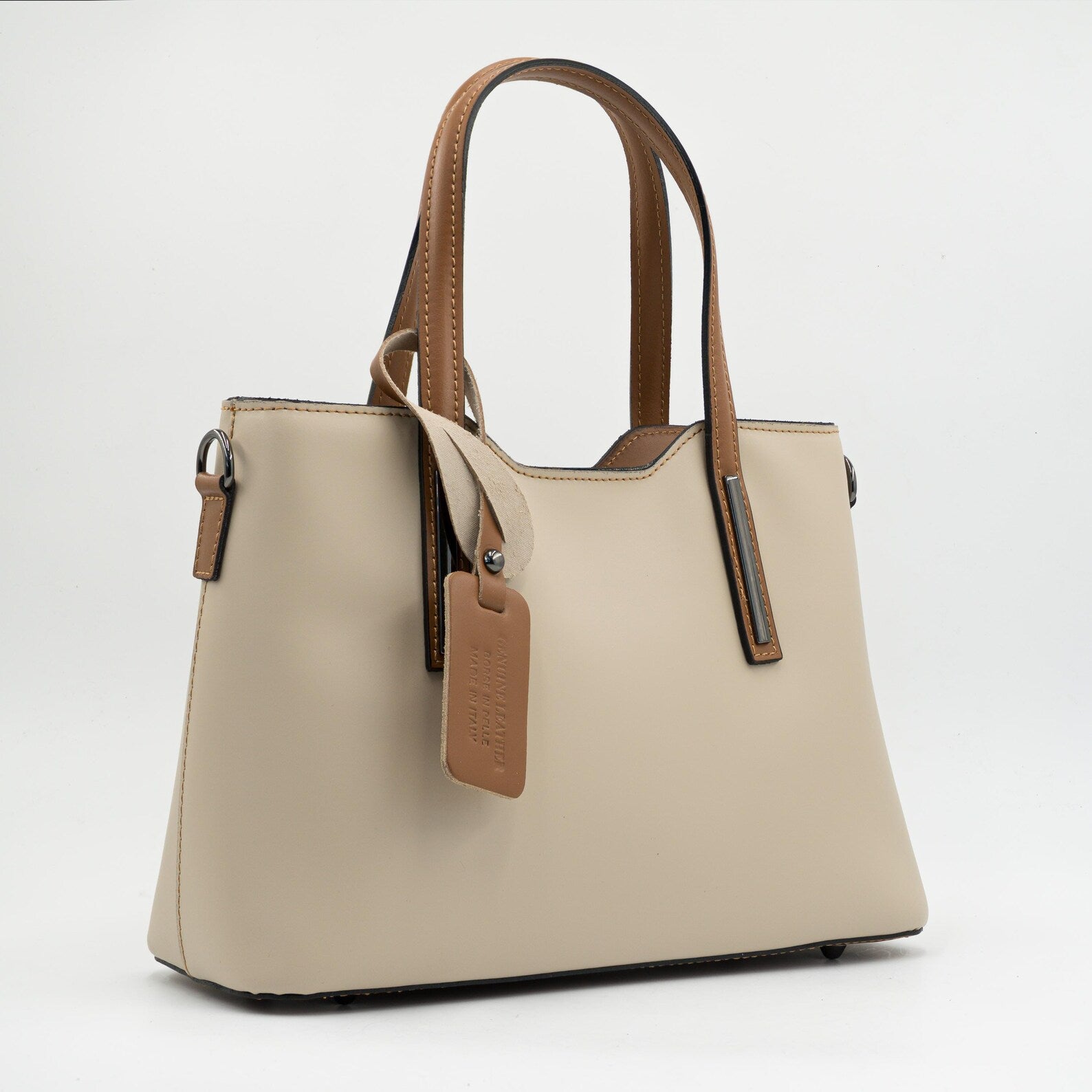 Italian Handmade Leather Bag for Women | Elegant Beige & Brown Tote From Florence, Made in Italy | Genuine Leather Purse