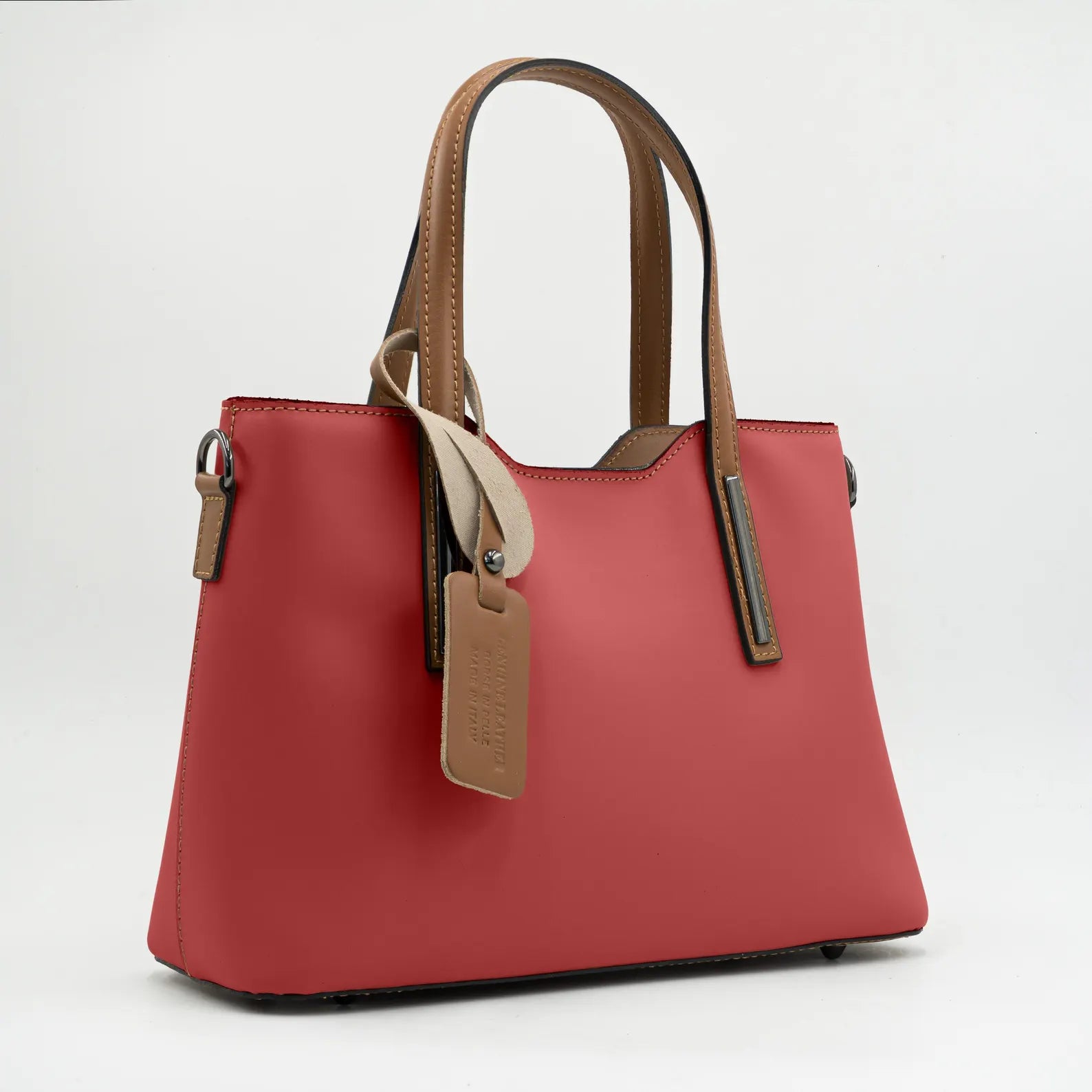 Italian Handmade Leather Bags for Women | Elegant Two-Tone Tote From Florence, Red & Brown Leather Purse, Made in Italy