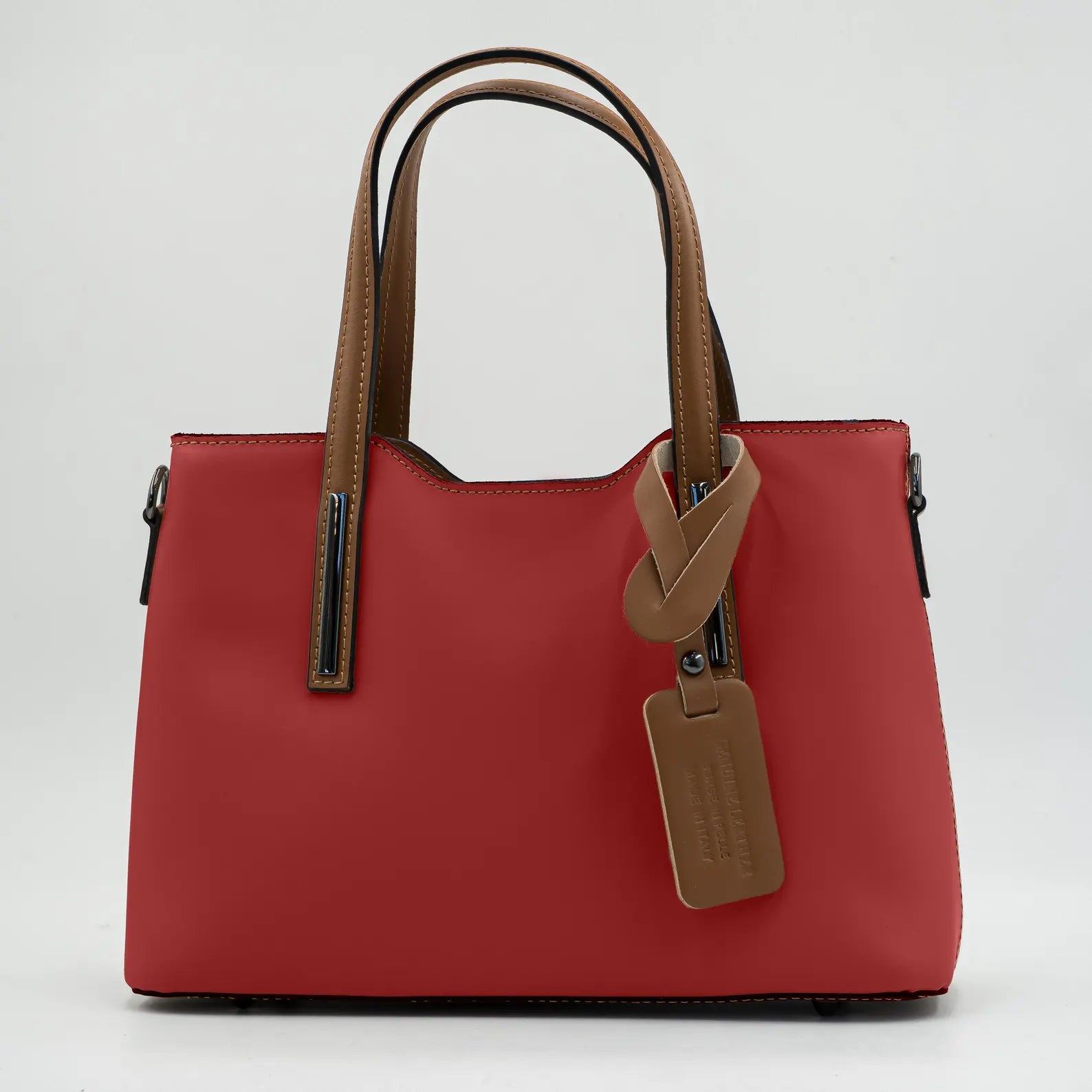 Italian Handmade Leather Bags for Women | Elegant Two-Tone Tote From Florence, Red & Brown Leather Purse, Made in Italy