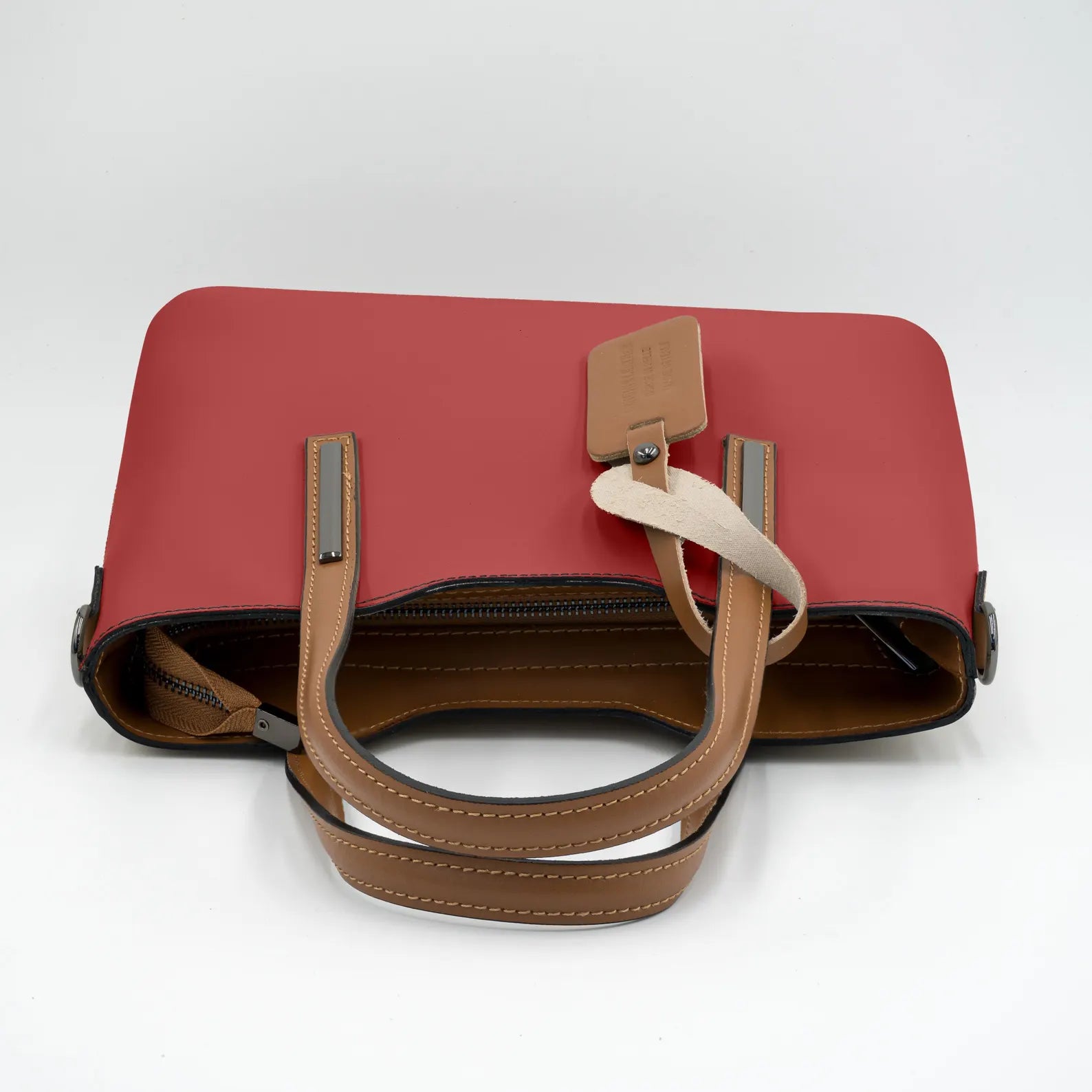 Italian Handmade Leather Bags for Women | Elegant Two-Tone Tote From Florence, Red & Brown Leather Purse, Made in Italy