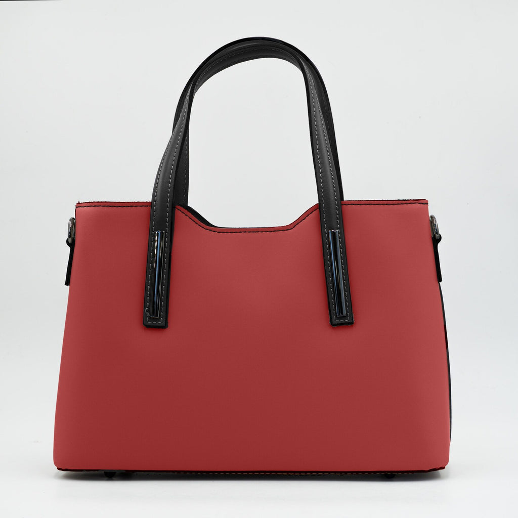 Italian Handmade Leather Bags for Women | Elegant Red & Black Leather Tote From Florence, Made in Italy | Work Purse Italian tote bag