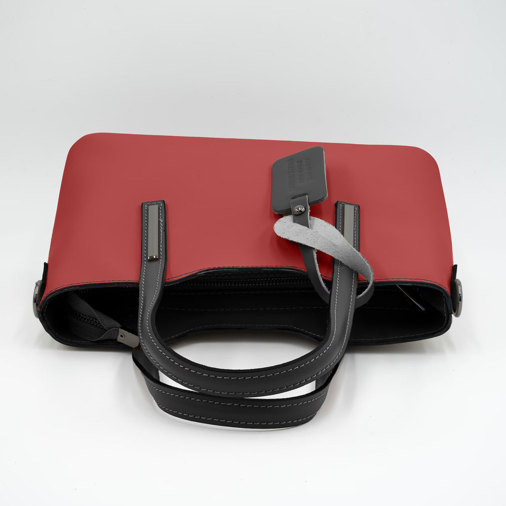 Italian Handmade Leather Bags for Women | Elegant Red & Black Leather Tote From Florence, Made in Italy | Work Purse Italian tote bag