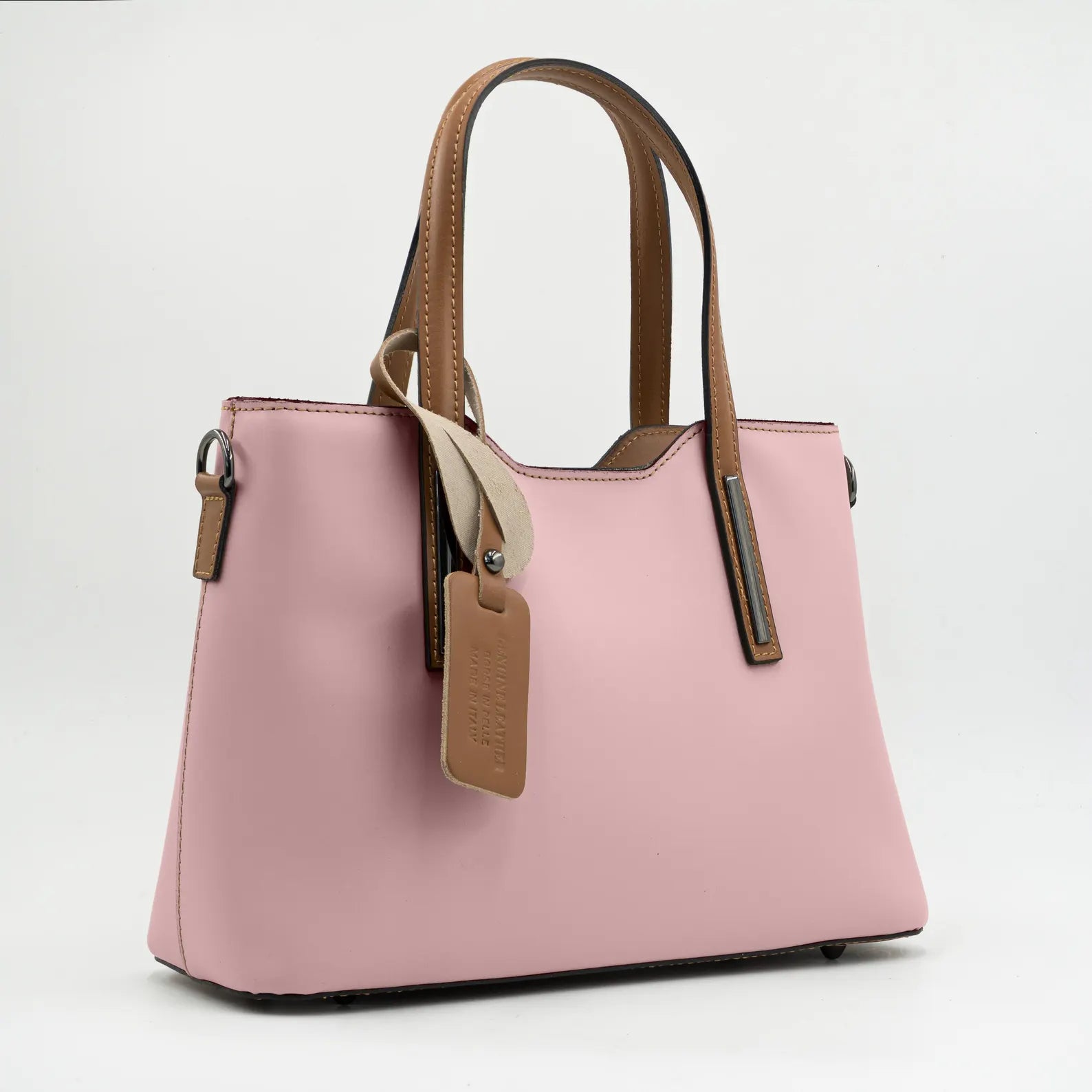 Italian Handmade Leather Bags for Women | Elegant Two-Tone Tote From Florence | Pink Leather Handbag | Made in Italy Purse | Shoulder Bag
