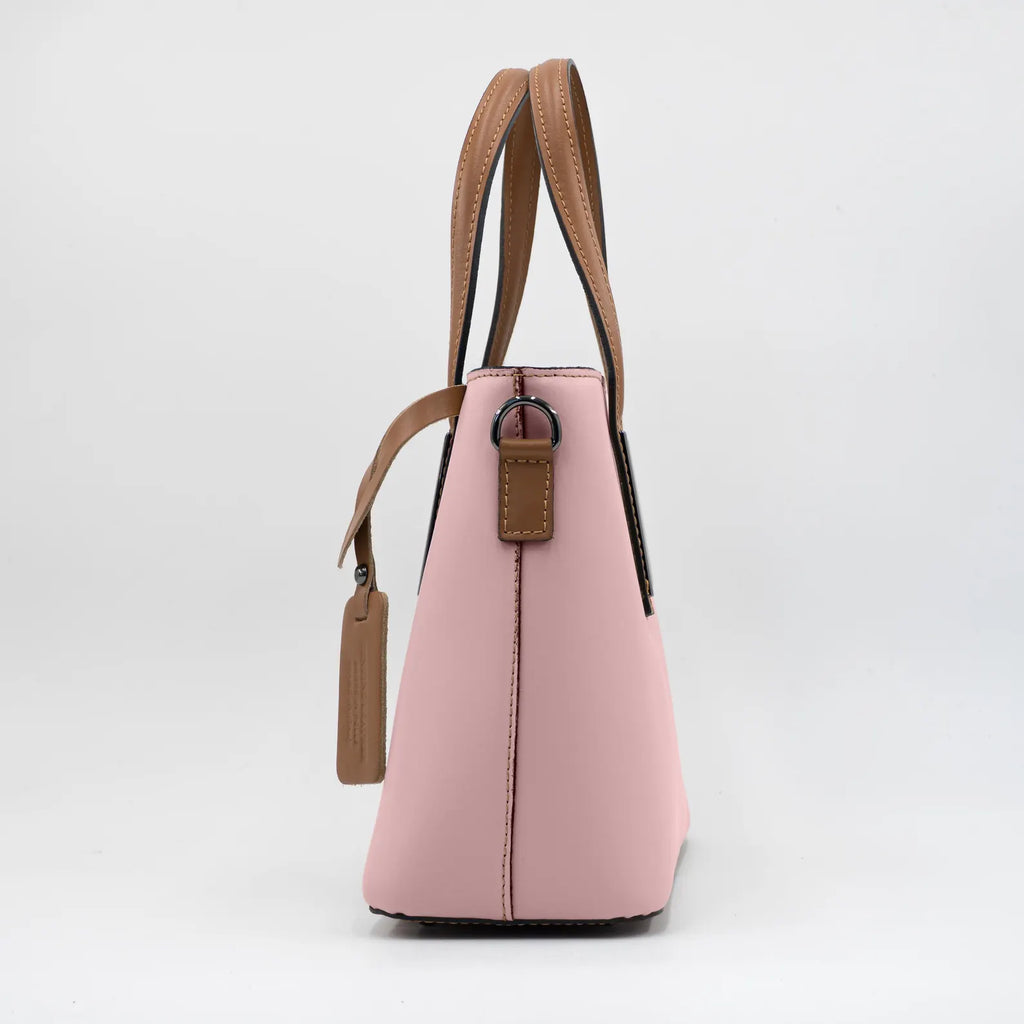 Italian Handmade Leather Bags for Women | Elegant Two-Tone Tote From Florence | Pink Leather Handbag | Made in Italy Purse | Shoulder Bag