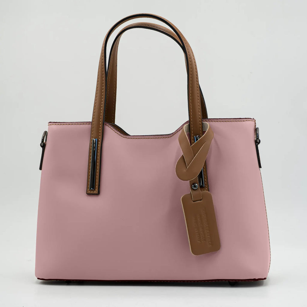 Italian Handmade Leather Bags for Women | Elegant Two-Tone Tote From Florence | Pink Leather Handbag | Made in Italy Purse | Shoulder Bag
