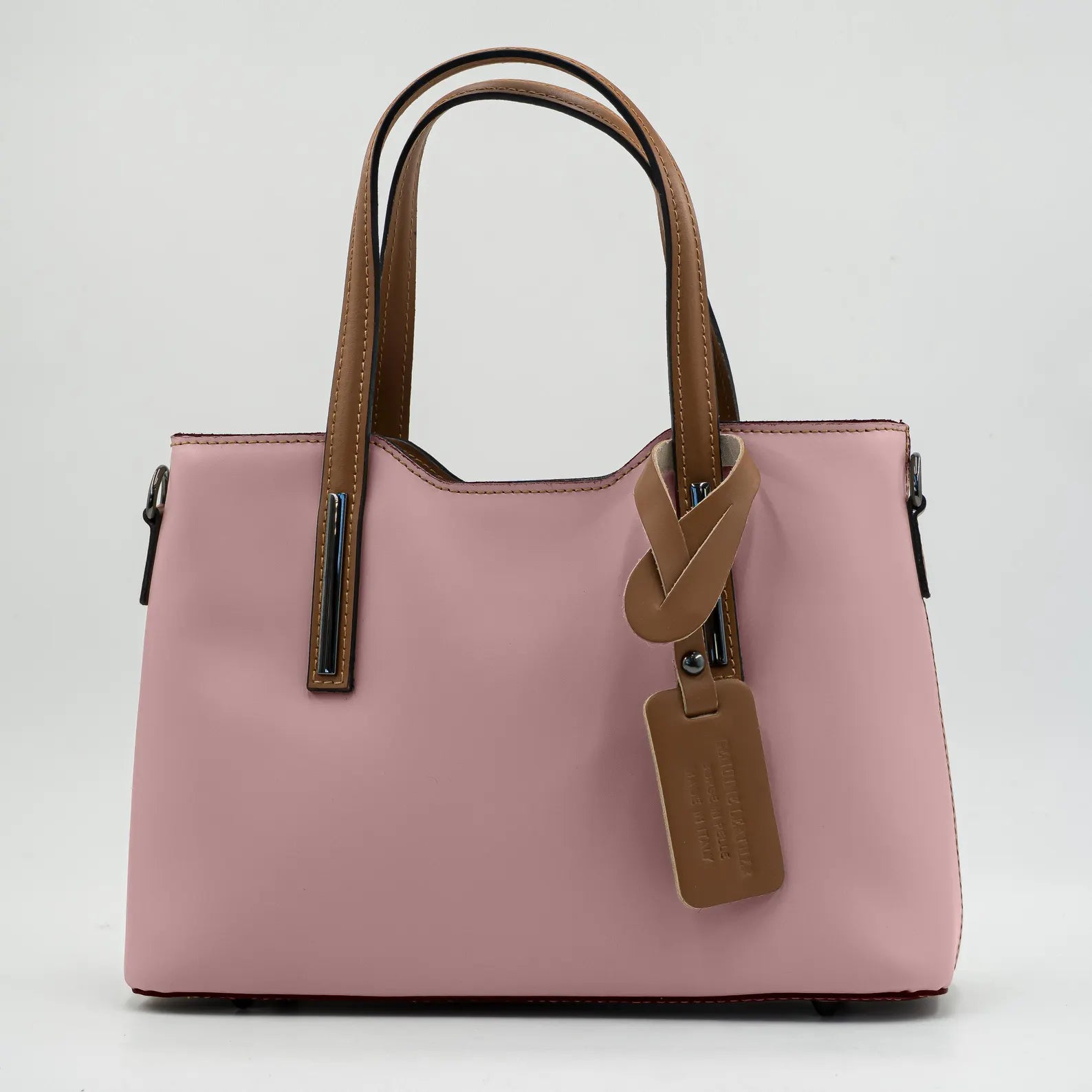 Italian Handmade Leather Bags for Women | Elegant Two-Tone Tote From Florence | Pink Leather Handbag | Made in Italy Purse | Shoulder Bag