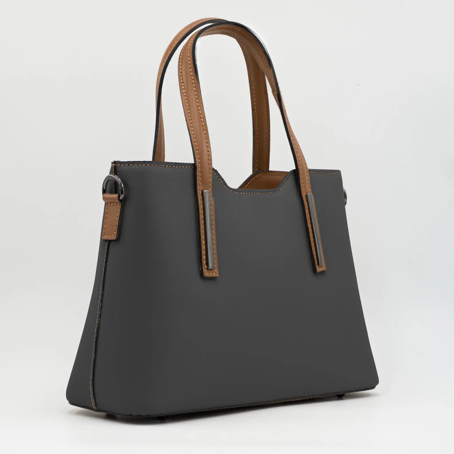 Italian Handmade Leather Bag for Women | Elegant Dark Gray Tote From Florence, Made in Italy