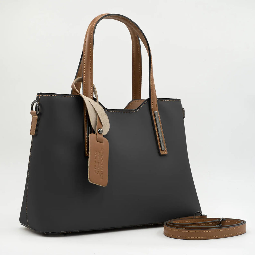 Italian Handmade Leather Bag for Women | Elegant Dark Gray Tote From Florence, Made in Italy