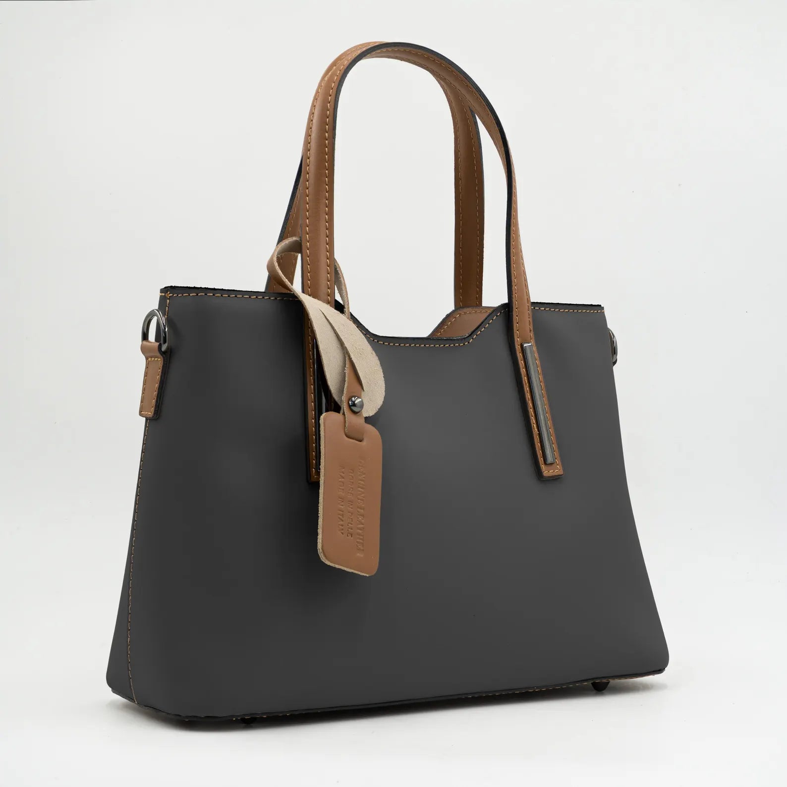 Italian Handmade Leather Bag for Women | Elegant Dark Gray Tote From Florence, Made in Italy