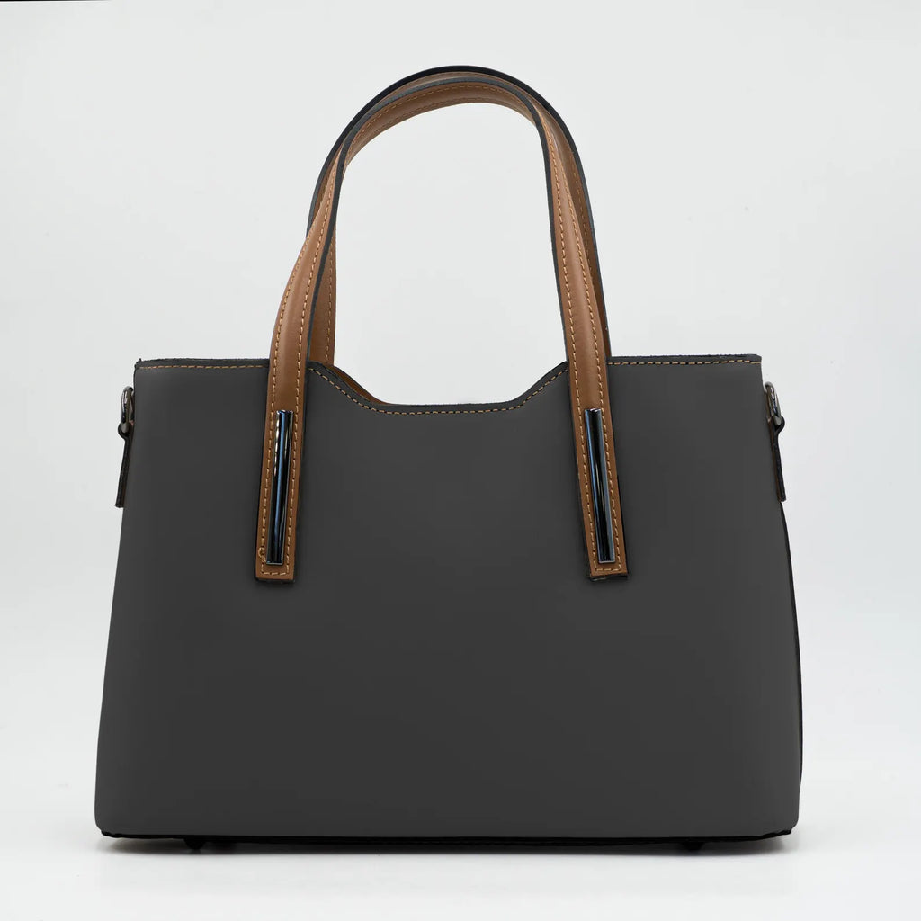 Italian Handmade Leather Bag for Women | Elegant Dark Gray Tote From Florence, Made in Italy