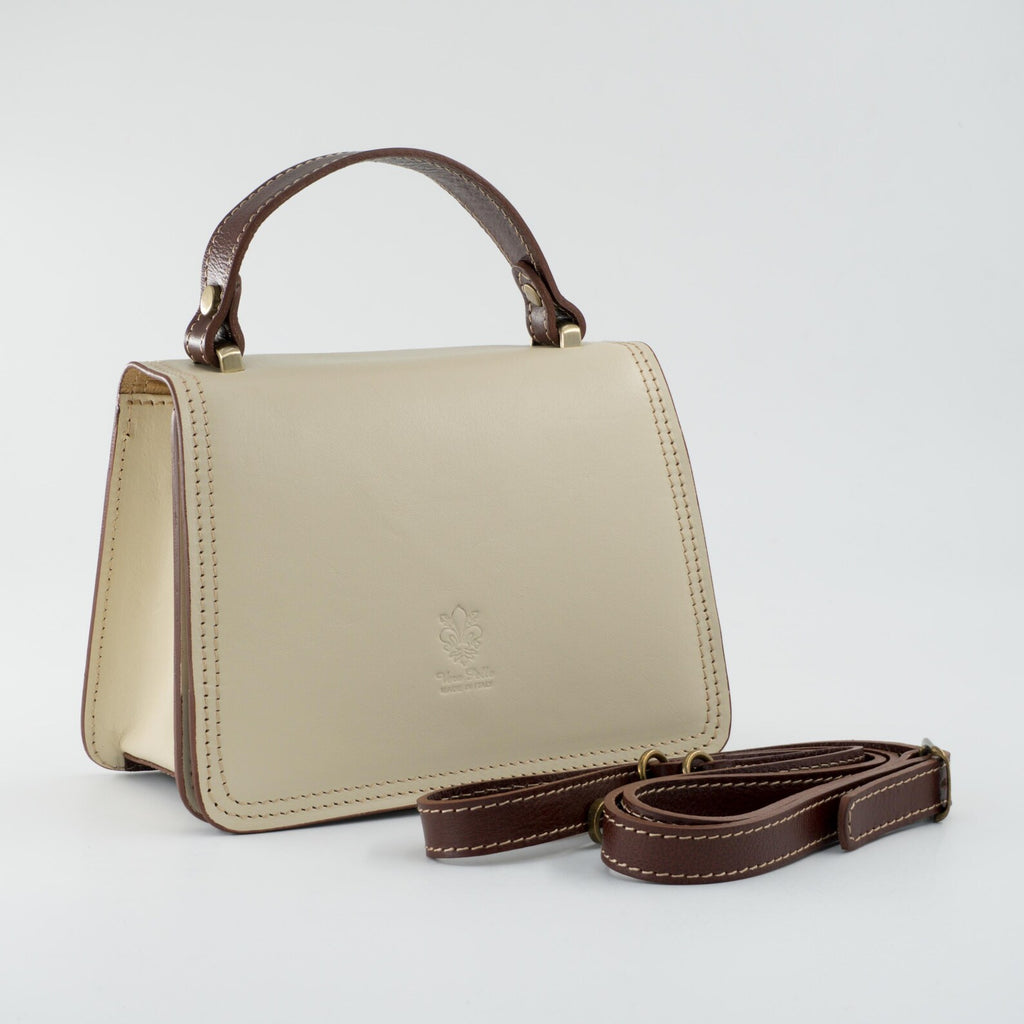 Italian Handmade Leather Bag for Women | Elegant Crossbody From Florence, Cream & Brown Shoulder Bag, Made in Italy