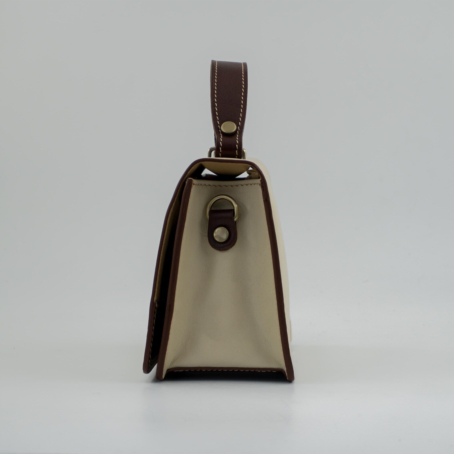Italian Handmade Leather Bag for Women | Elegant Crossbody From Florence, Cream & Brown Shoulder Bag, Made in Italy