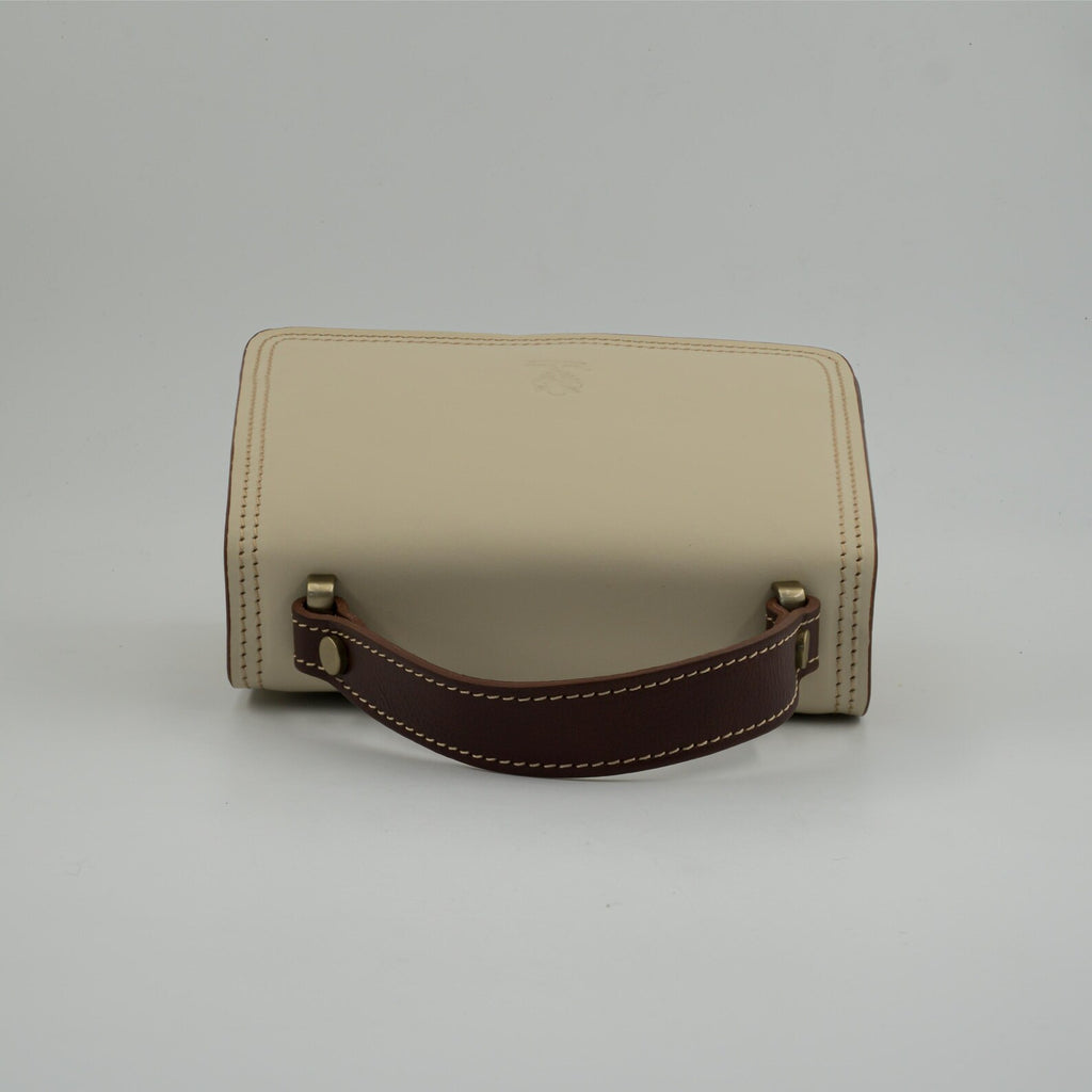 Italian Handmade Leather Bag for Women | Elegant Crossbody From Florence, Cream & Brown Shoulder Bag, Made in Italy