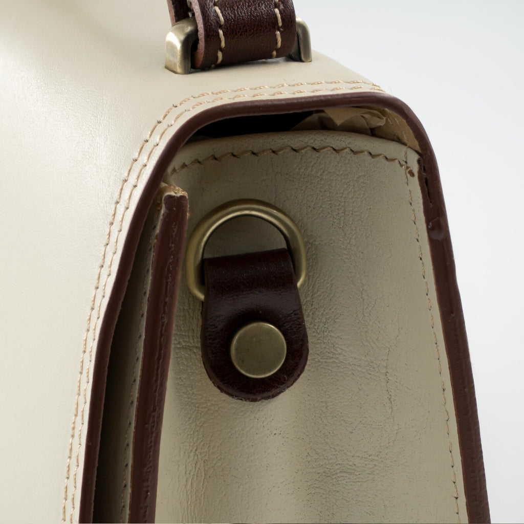 Italian Handmade Leather Bag for Women | Elegant Crossbody From Florence, Cream & Brown Shoulder Bag, Made in Italy
