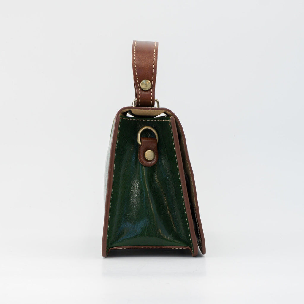 Italian Handmade Leather Bag for Women | Elegant Green Leather Purse Crossbody & Top Handle Ita Bag | From Florence, Made in Italy