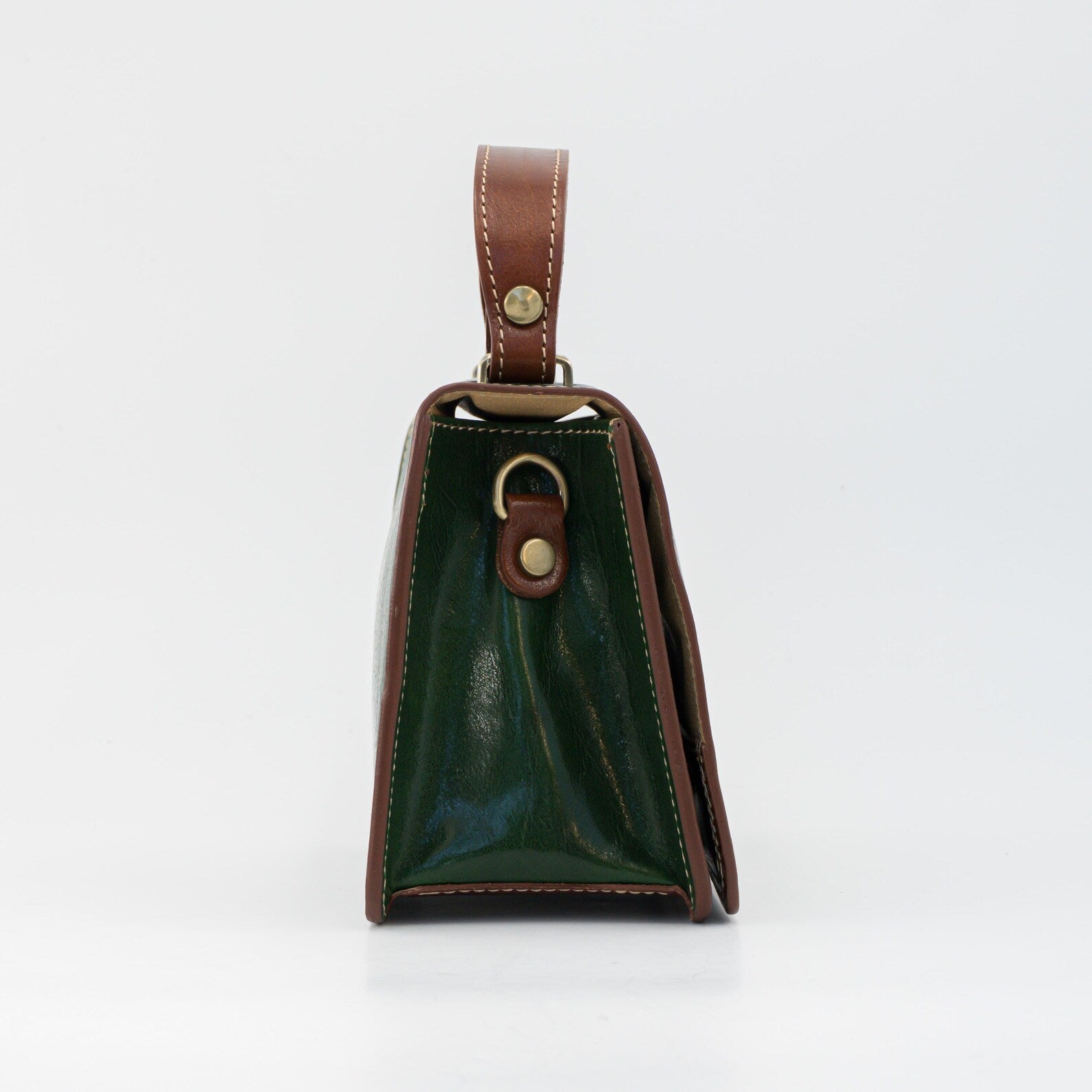Italian Handmade Leather Bag for Women | Elegant Green Leather Purse Crossbody & Top Handle Ita Bag | From Florence, Made in Italy