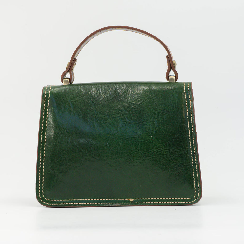 Italian Handmade Leather Bag for Women | Elegant Green Leather Purse Crossbody & Top Handle Ita Bag | From Florence, Made in Italy