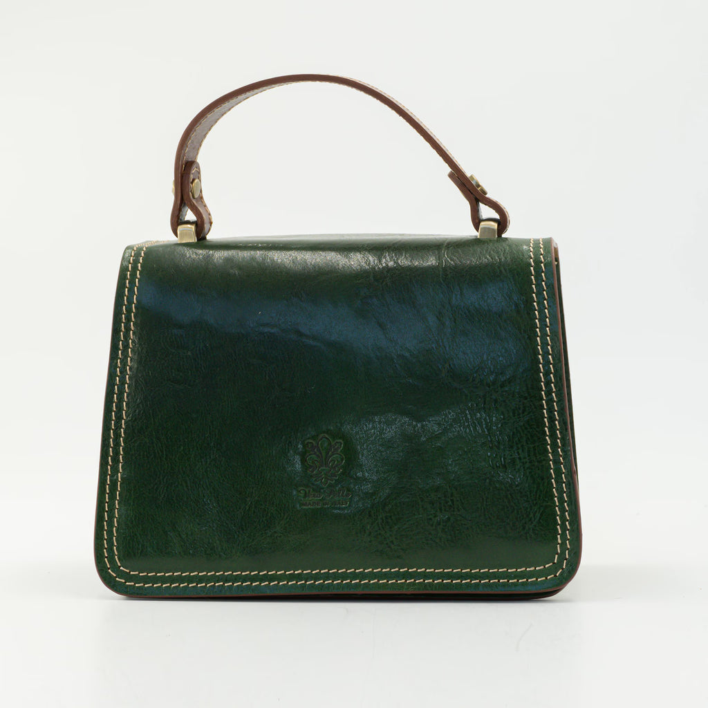Italian Handmade Leather Bag for Women | Elegant Green Leather Purse Crossbody & Top Handle Ita Bag | From Florence, Made in Italy