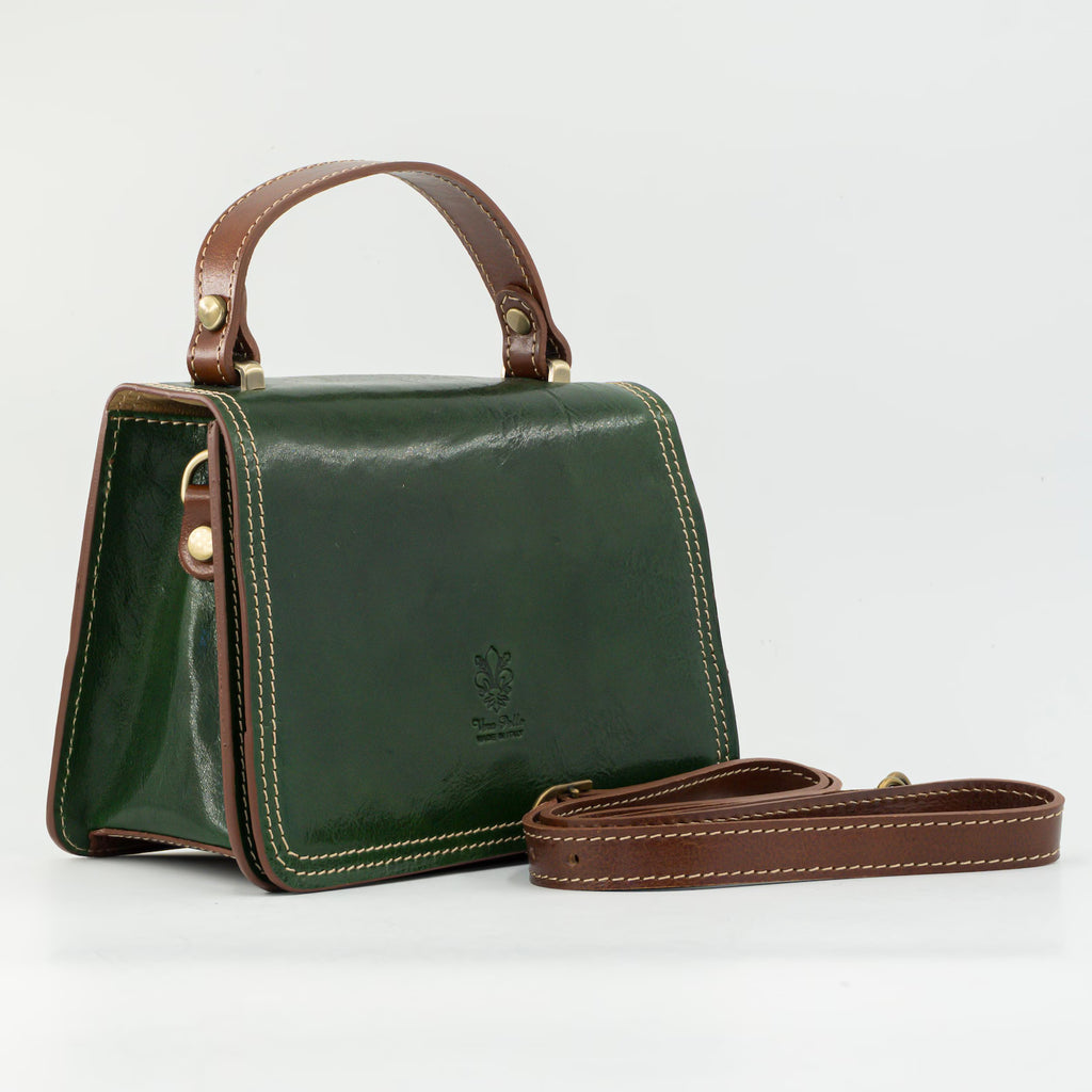 Italian Handmade Leather Bag for Women | Elegant Green Leather Purse Crossbody & Top Handle Ita Bag | From Florence, Made in Italy