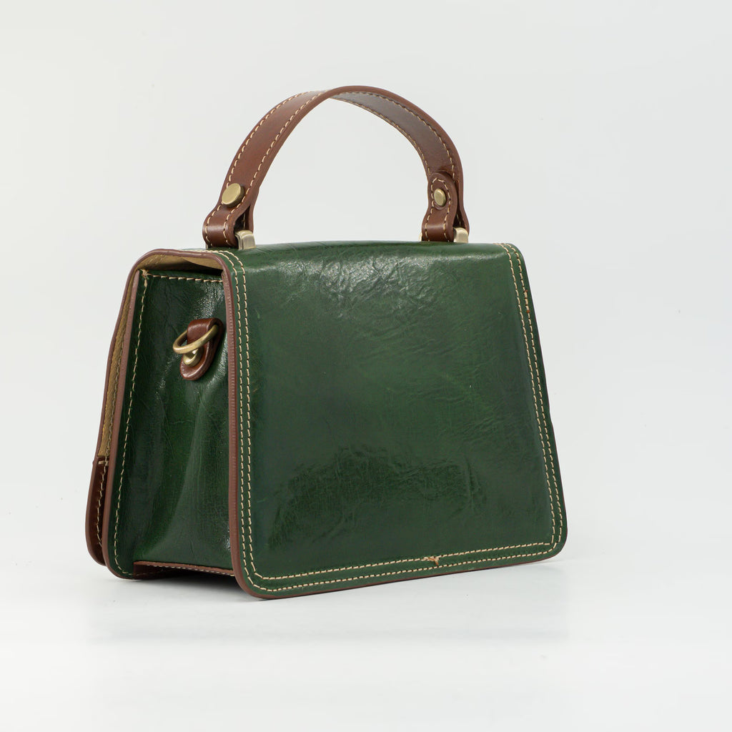 Italian Handmade Leather Bag for Women | Elegant Green Leather Purse Crossbody & Top Handle Ita Bag | From Florence, Made in Italy